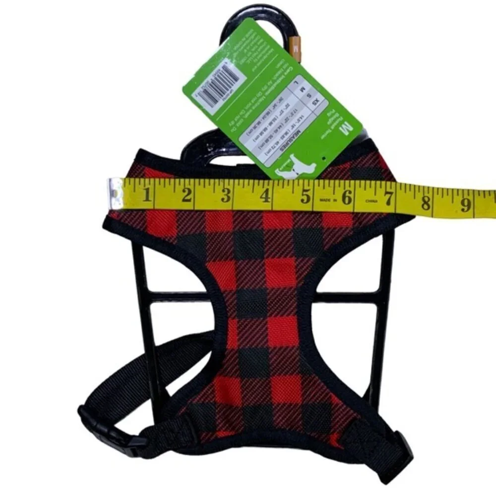 Unique Petz Dog Harness Medium Red Black Tartan Plaid Comfy Adjustable Size M